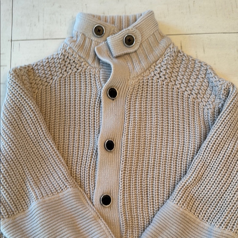 Guess Tan Cardigan Sweater with Ribbed Collar